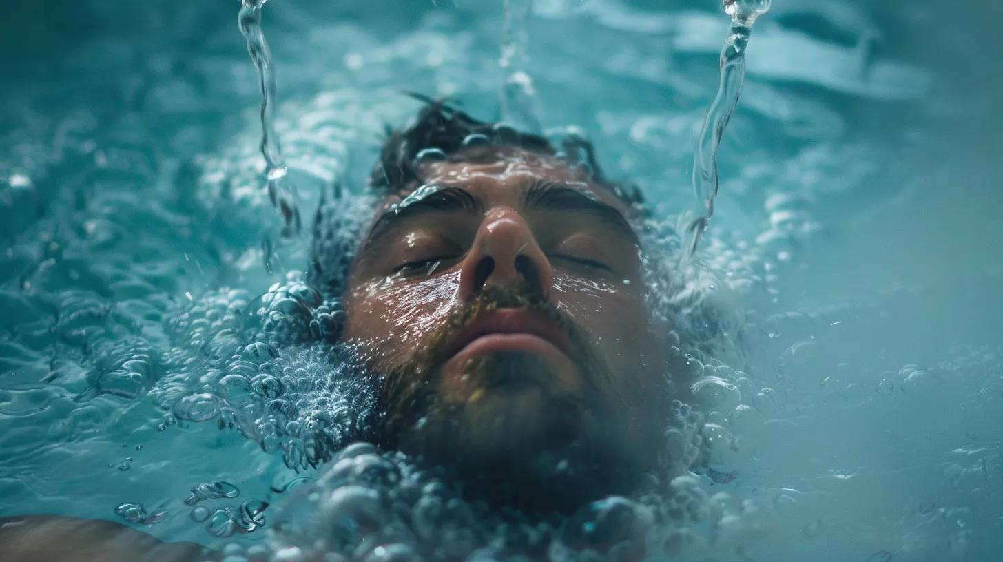 Man relaxing in a therapeutic water environment, experiencing hydrotherapy with bubbles and water flow, highlighting benefits of contrast therapy for recovery and wellness.