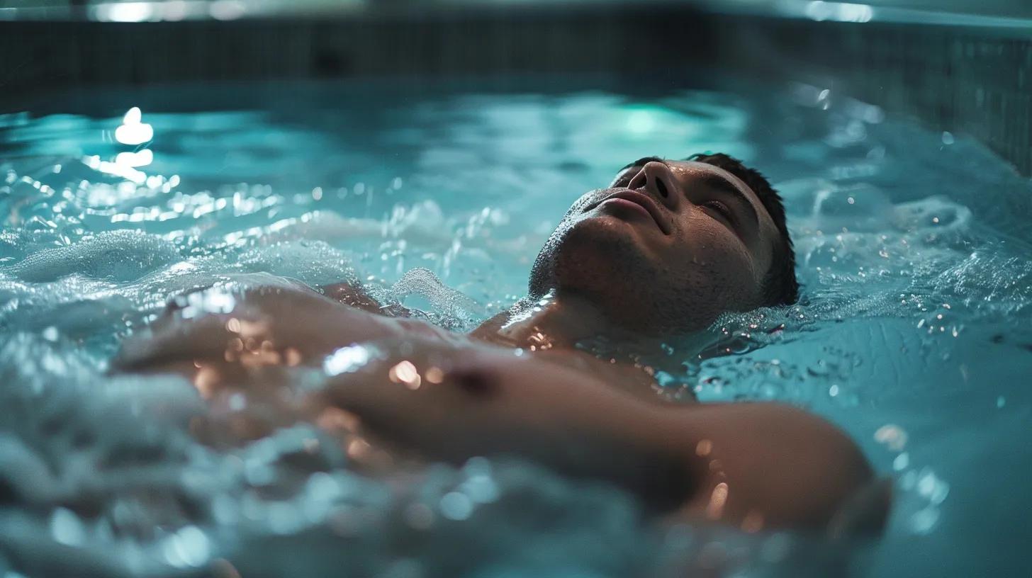 Man relaxing in a luxury home spa, immersed in water with bubbles, illustrating the integration of wellness and at-home recovery therapies.