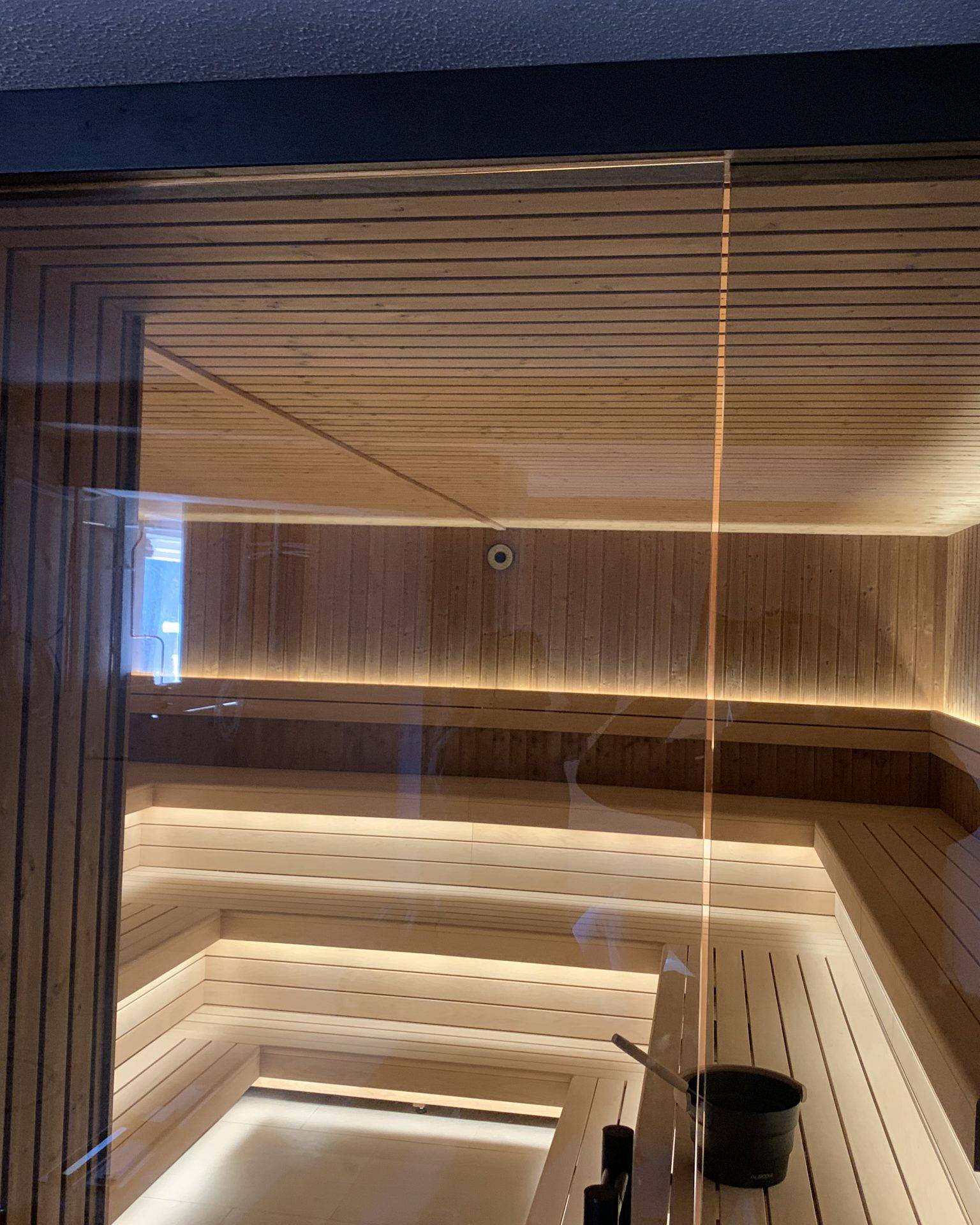 Luxury indoor sauna with LED lighting designed for relaxation and heat therapy
